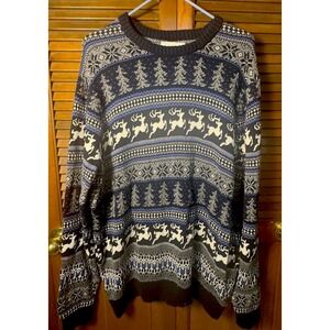 Aspen Men's XL Winter Sweater Reindeer Trees Snowflake Knit Crewneck Christmas